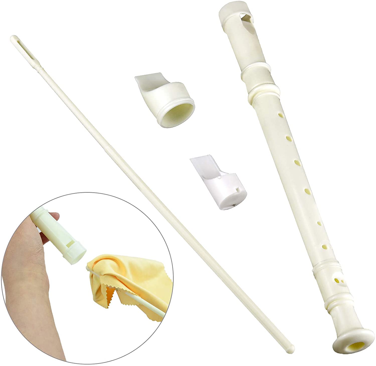 6 Pack 8 Hole Soprano Recorders Descant Flute With Cleaning Rod German Style For Beginner Graduation Or Back To School Gift (Whi