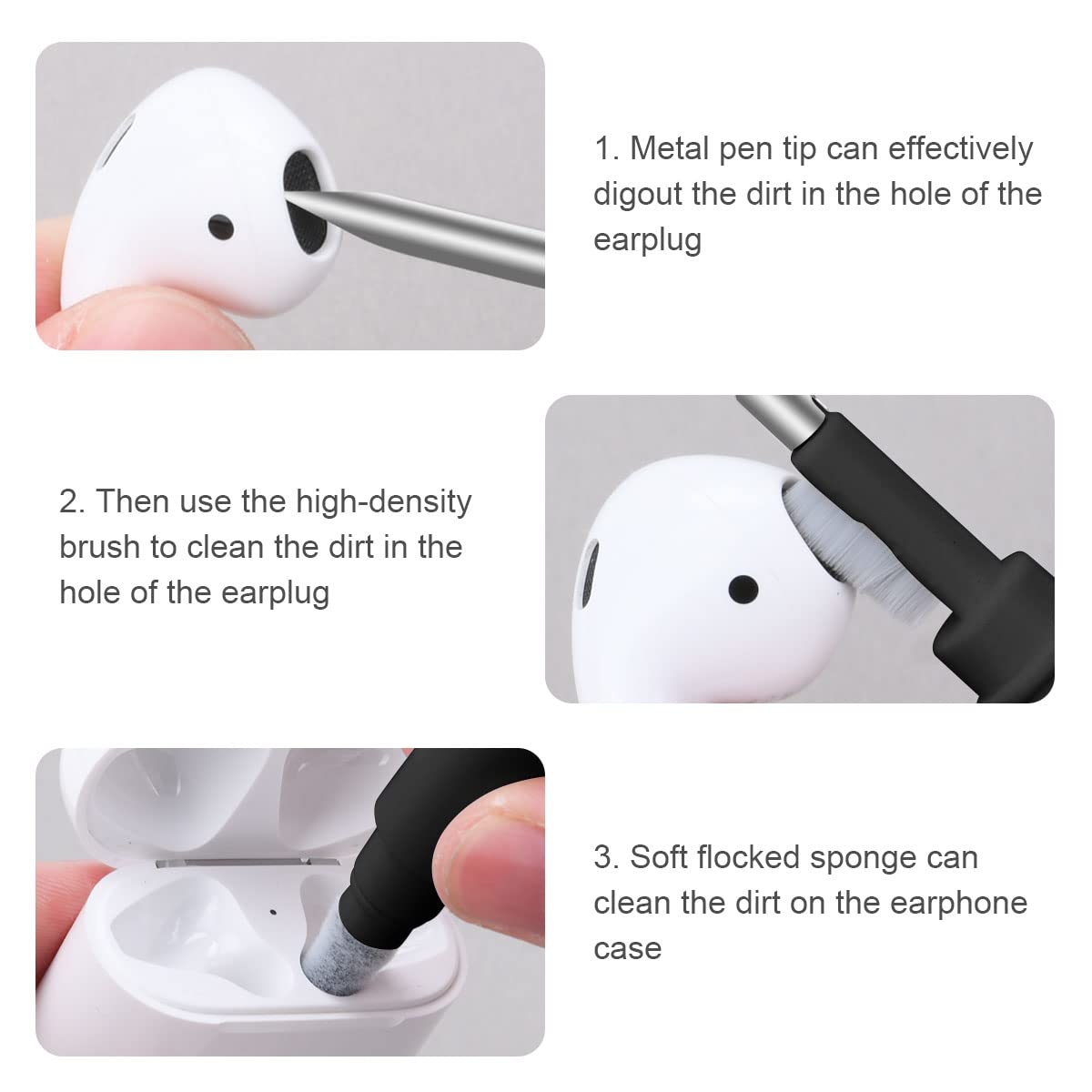 Aomig Airpod Cleaner Kit, 3 In 1 Earbuds Cleaning Kit,Phone Cleaner Kit With Soft Brush For Wireless Earphones Bluetooth Headpho