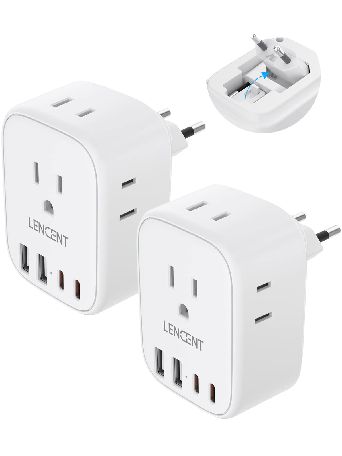 2 Pack European Travel Plug Adapter, Lencent International Type C Foldable Power Plug With 4 Outlets, Usb C Charger Adaptor, Us