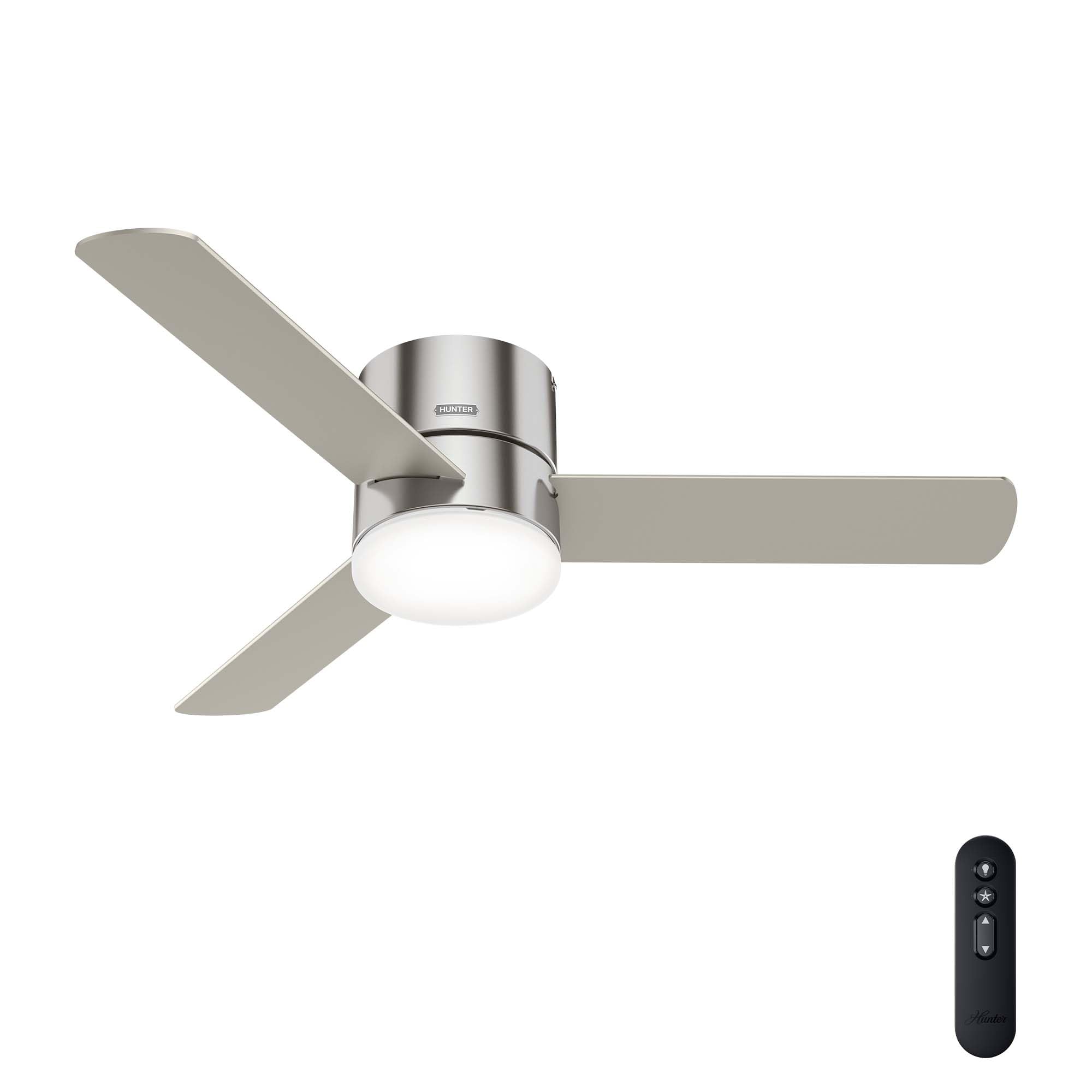 Hunter 52 inch Indoor Ceiling Fan with Light and Remote Control - For Bedroom or Living Room, Low Profile Flush Mount, Modern Ce