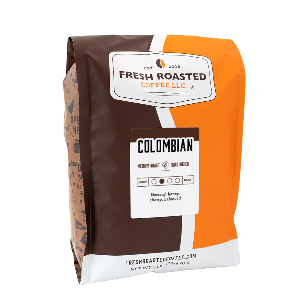 Fresh Roasted Coffee, Colombian Supremo, 5 Lb (80 Oz), Medium Roast, Kosher, Whole Bean