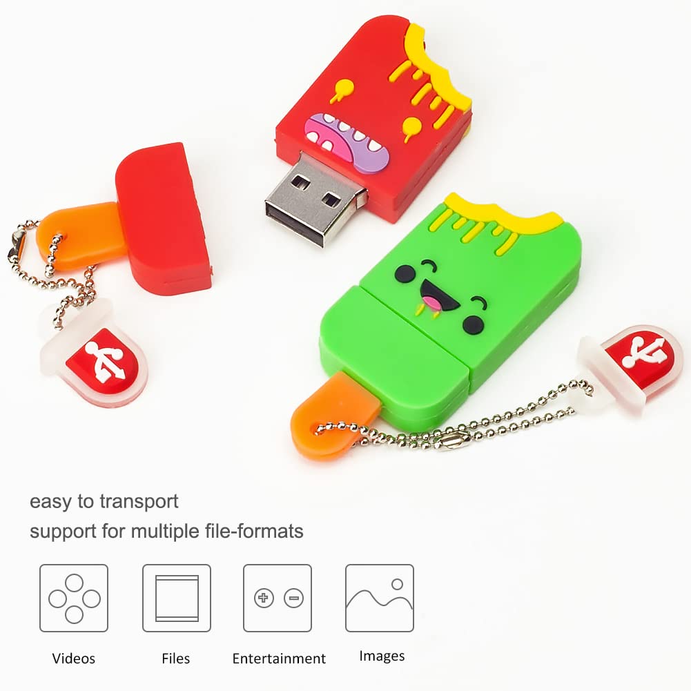 Borlterclamp Usb Flash Drive Pack Of 3 Pcs (32Gb X 3), Cute Popsicle Shaped Usb Drive Thumb Drive Memory Stick For External Data Storage
