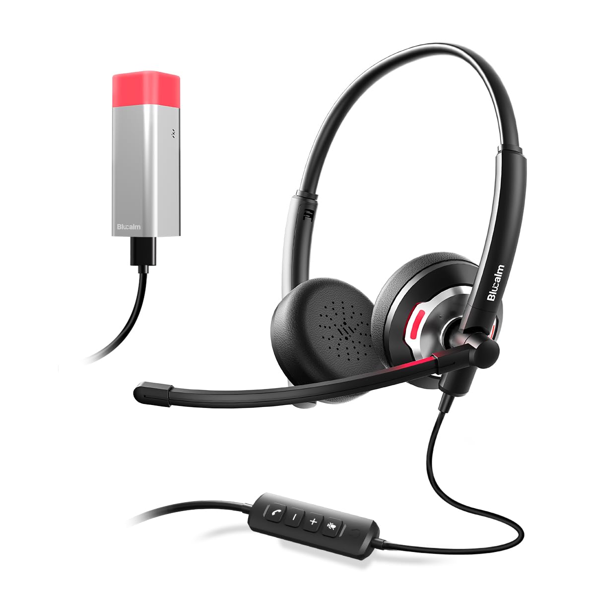 Blucalm Wired Headset With Busylight Indicator, Noise Canceling Headphones With Microphone/Status Light, Usb Black On Ear Comput