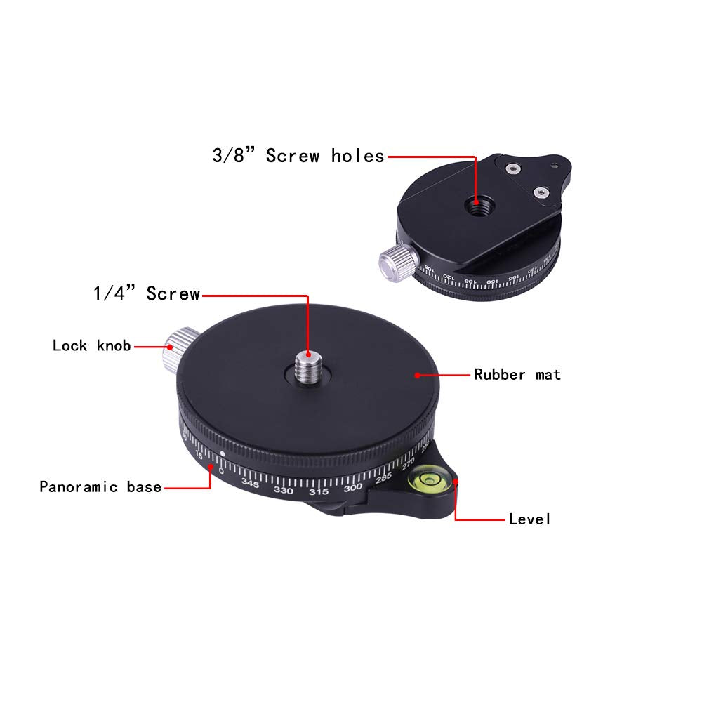 Camera Panoramic Panning Base With Arca Swiss Style Plate, 3/8' Screw Aluminum Alloy Panorama Ball Tripod Head With Bubble Level For Tripod Monopod Dslr Cameras, Load Capacity 22 Lbs