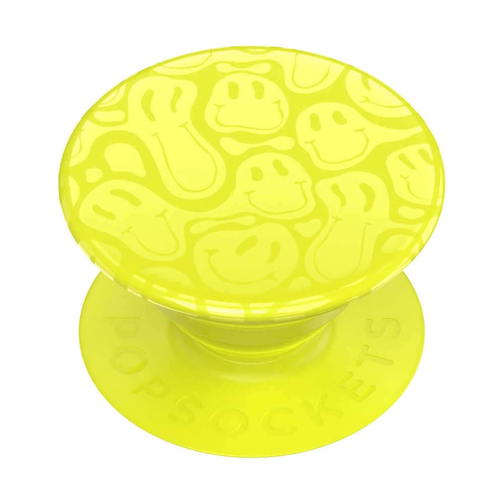Popsockets Phone Grip With Expanding Kickstand   Neon Jolt Yellow Smiley Melt