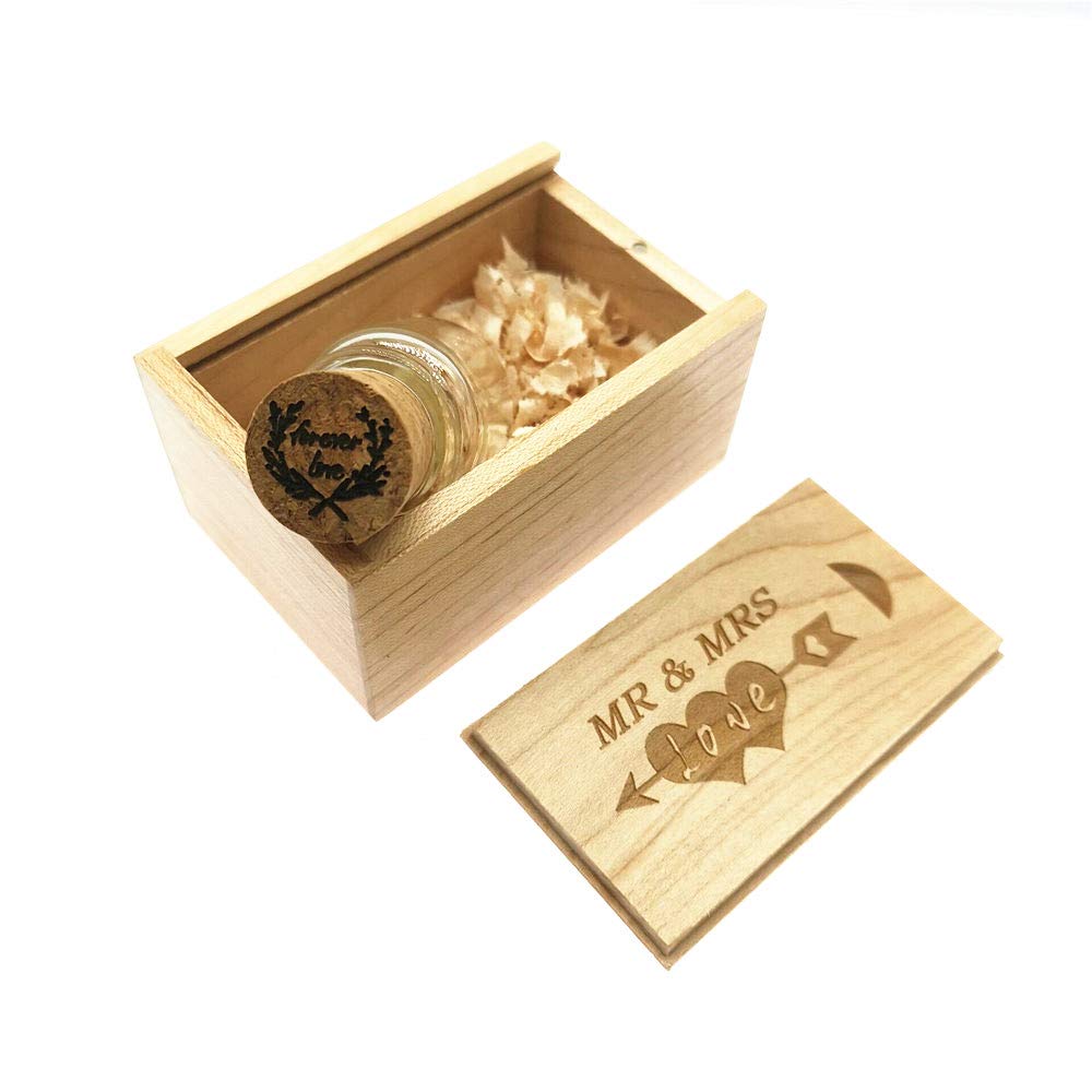 Lxsino 32Gb Usb 3.0 Flash Drive Glass Drift Bottle With Mr & Mrs Print Wood Box Usb Stick Pendrive For Wedding, Friends,Family