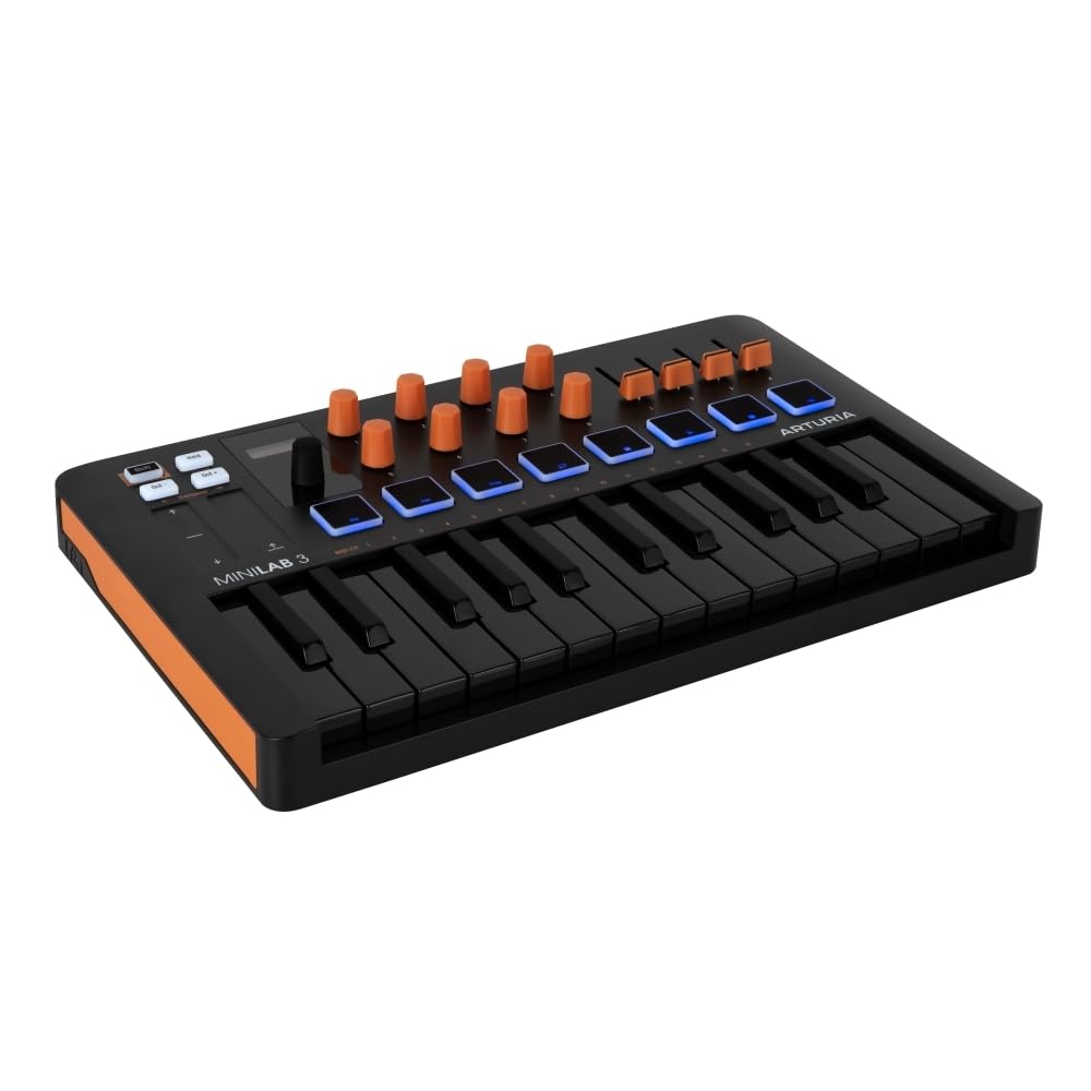 Arturia Minilab 3 Compact Midi Keyboard And Pad Controller | Orange Bundle With 6Ft Midi Cable + Microfiber Cleaning Cloth (3 It