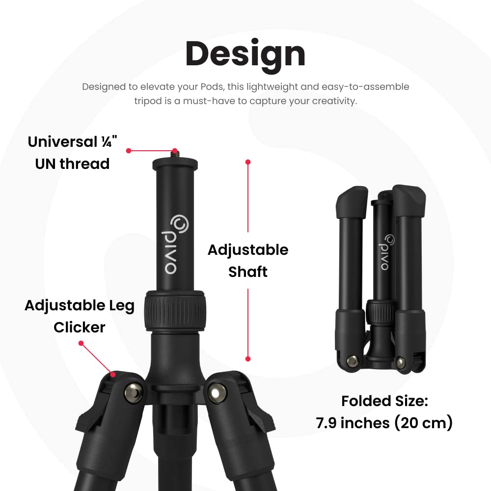 Pivo Tripod Mini 14 Inch Smartphone And Camera Extendable Compact Lightweight Aluminum Stand With Universal 1/4'' Thread For Act