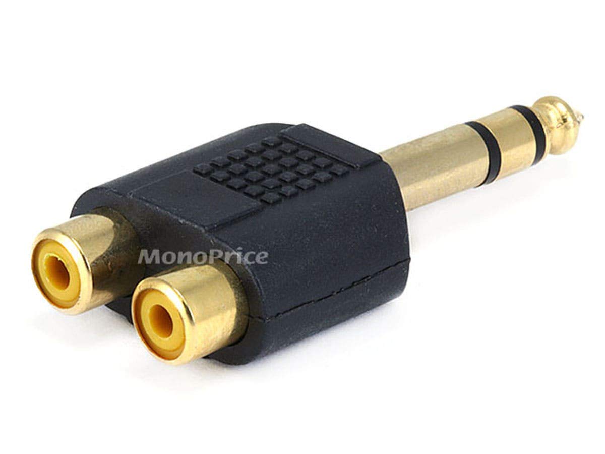 Monoprice 107193 6.35 Mm Stereo Plug To 2 Rca Jack Splitter Adaptor, Gold Plated