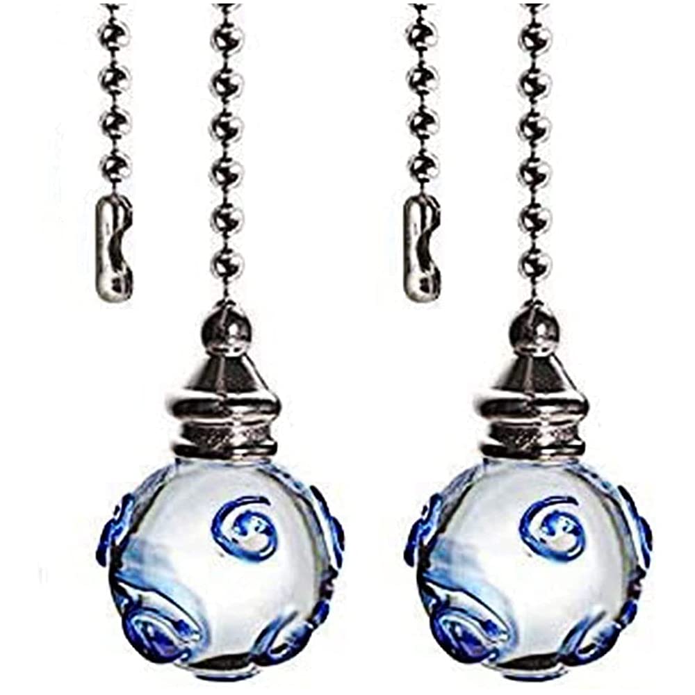 Akahttbn Ceiling Fan Pull Chains 12 Inches Glass Fan Pulls Decorative With Blue Pattern Transparent For Ceiling Light Lamp Fan C