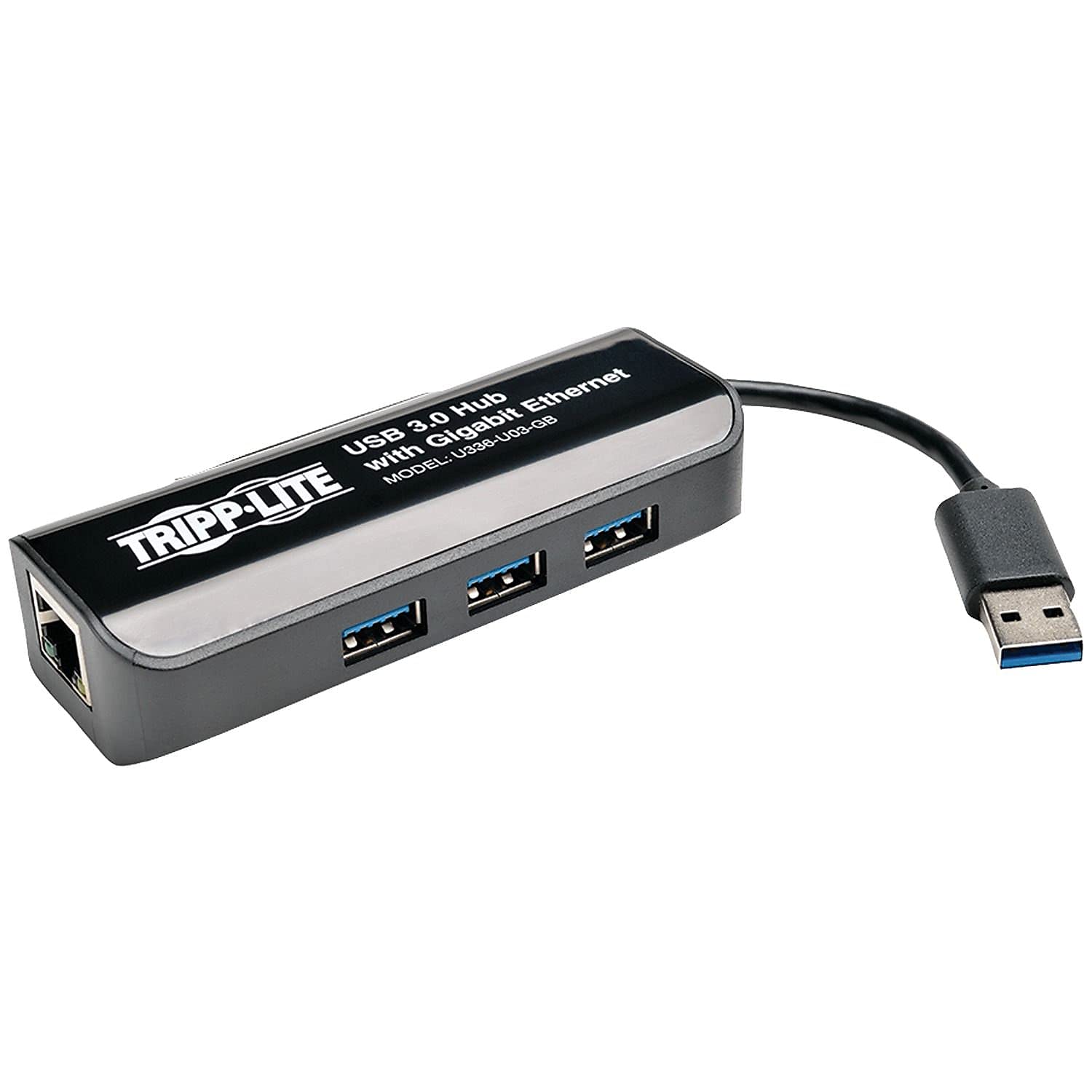 Tripp Lite USB 3.0 SuperSpeed to Gigabit Ethernet NIC Network Adapter with 3 Port USB 3.0 Hub (U336U03GB),Black