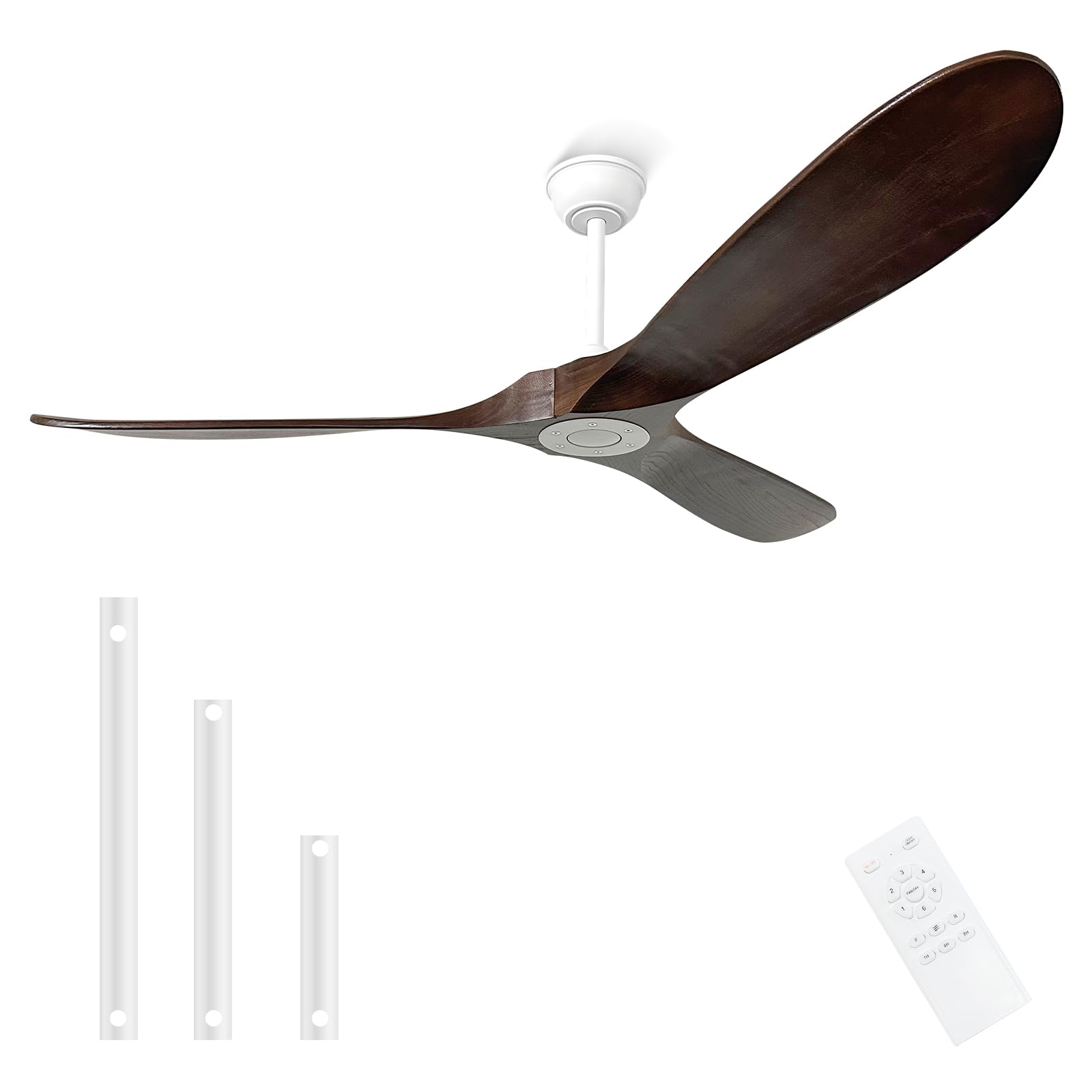 YOZZAN 60 inch Ceiling Fan without Light,3 Solid Wood Blades Dark Walnut Finished,Outdoor Ceiling Fan for Living Room,Patio,Porc