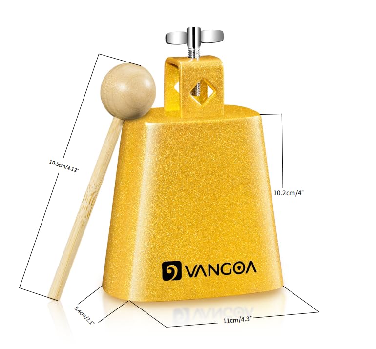 4 Inch Steel Cowbell With Sticks Cheering Bell For Sports Events Solid School Bells, Vangoa Loud Hand Bell Percussion Musical In