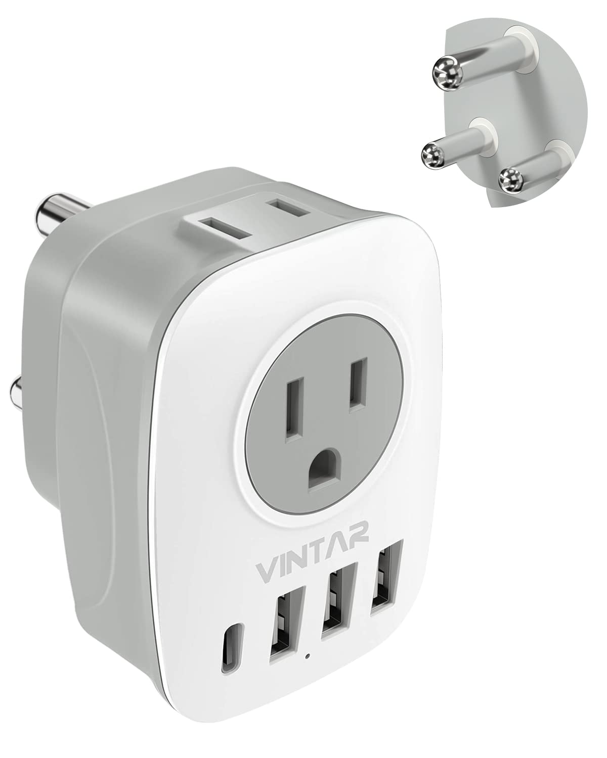 South Africa Plug Adapter, Vintar Type M Plug Adapter With 1 Usb C, 3 Usb Ports And 2 American Outlets, 6 In 1 Travel Adapter Fo