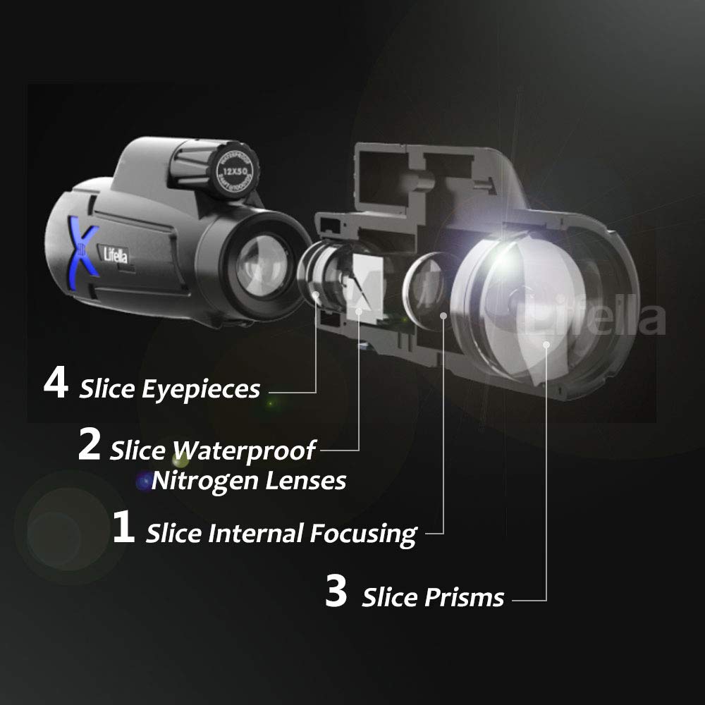 12X50 High-Power Monocular Telescope With Portable Bag - Ideal For Bird Watching, Hunting, Hiking, Camping - Large Vision With B