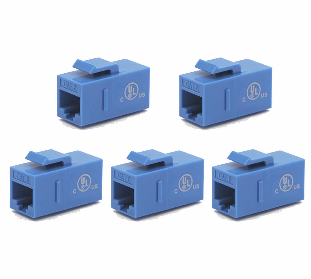 VCE CAT6 Keystone Coupler UL Listed, RJ45 Female to Female Ethernet Insert Jack UTP Network Inline Connector - Blue, 5-Pack