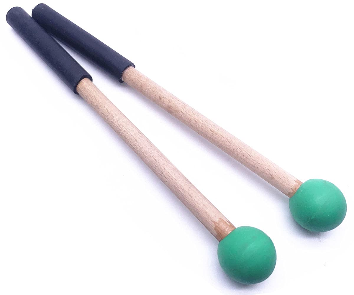 Jiayouy 8 Inch Rubber Head Percussion Mallets Sticks for Tongue Drum, Xylophone,Glockenspiel, Woodblock, Bell Pack of 2 Green