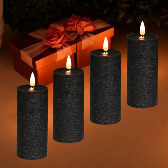 Volnyus Black Flameless Candles Set Of 2 (2.2X5 Inch) Real Wax Flickering Led Candles Battery Operated With Remote Control Timer