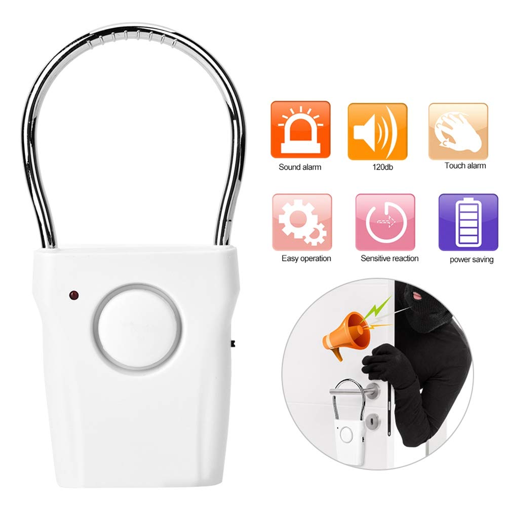 Door Handle Alarm With 120Db, Vibration Triggered Portable Security Burglar Alert Door Alarm Extremely Loud Audible Alarm Perfec