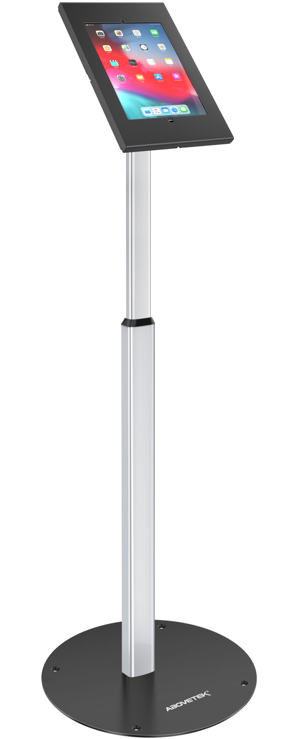 Abovetek Anti Theft Ipad Floor Stand, Robust Security Kiosk Pos Tablet Stand, Height Adjustable Secure Holder Enclosure W/Lock A