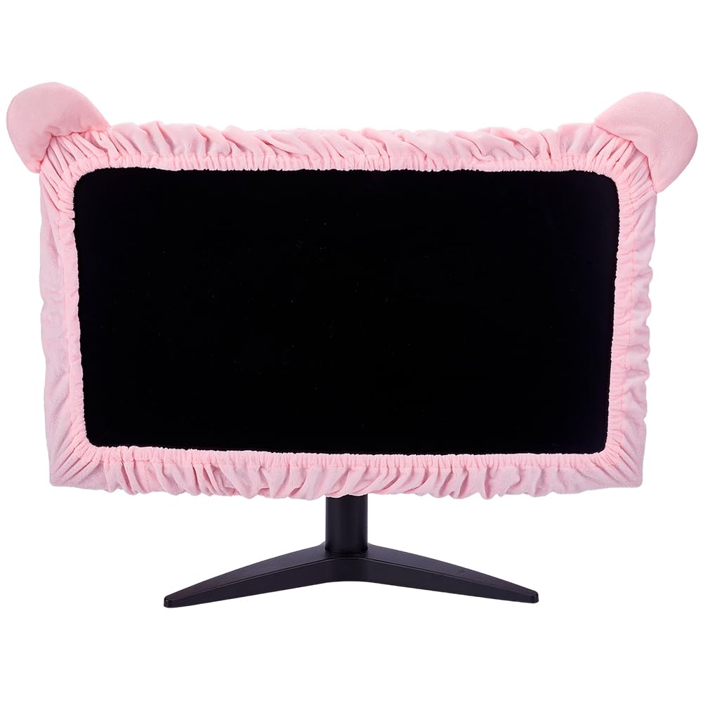 CREATCABIN 23-27 Kawaii Computer Monitor Cover with Cat Ear Design Pink Computer Monitor Protective Cover Screen Elastic Dustpro