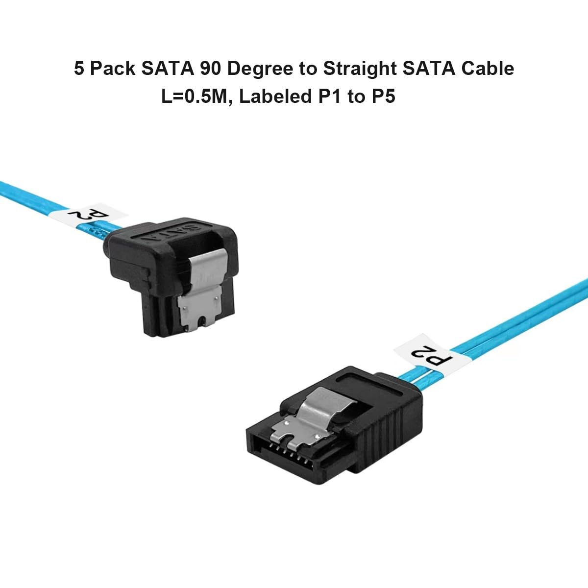 Adcaudx Sata Iii Cable: 0.5M, 5 Pack Sata 90 Degree Cable Thin Sata Cable Sata Right Angle Cable Sata 6 Gbps Cable For Hard Driv