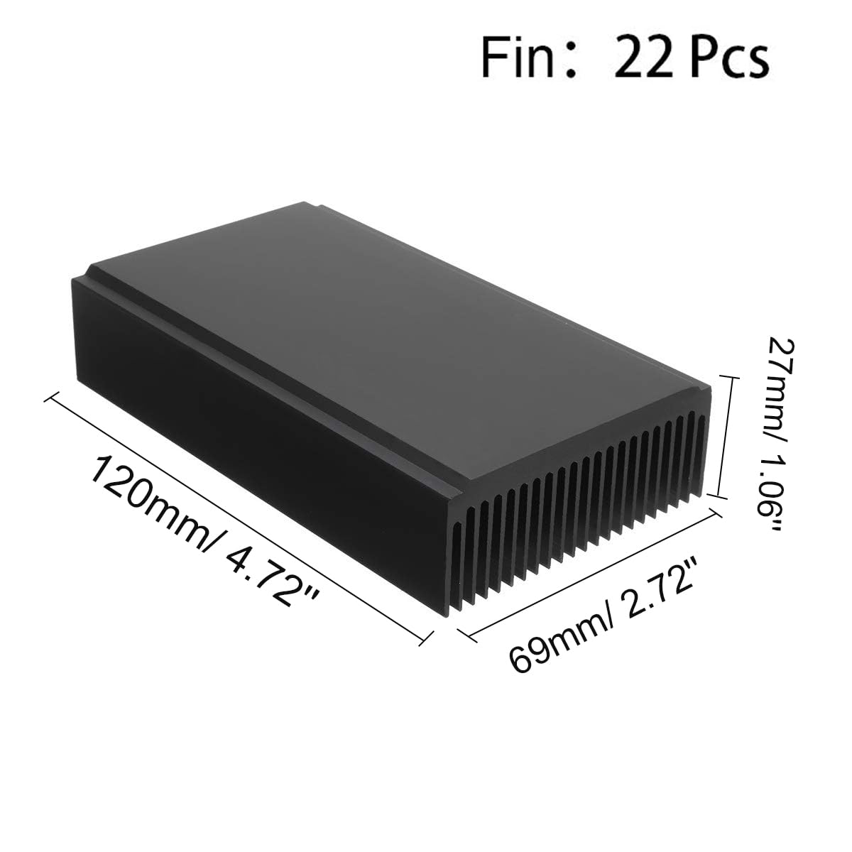 Aluminum Large Heatsink 4.72''X2.72''X1.06'' Inch /120X69X27Mm Heat Sink Cooling Black Oxide Radiator 22 Fin 120Mm For Computer Led Chip Power Charger Router Amplifier