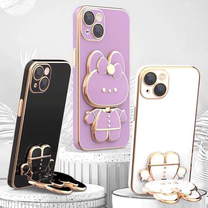 MintBear iPhone 14 Pro Cute Bunny Hidden Stand Phone Case Soft TPU Shockproof Lilac