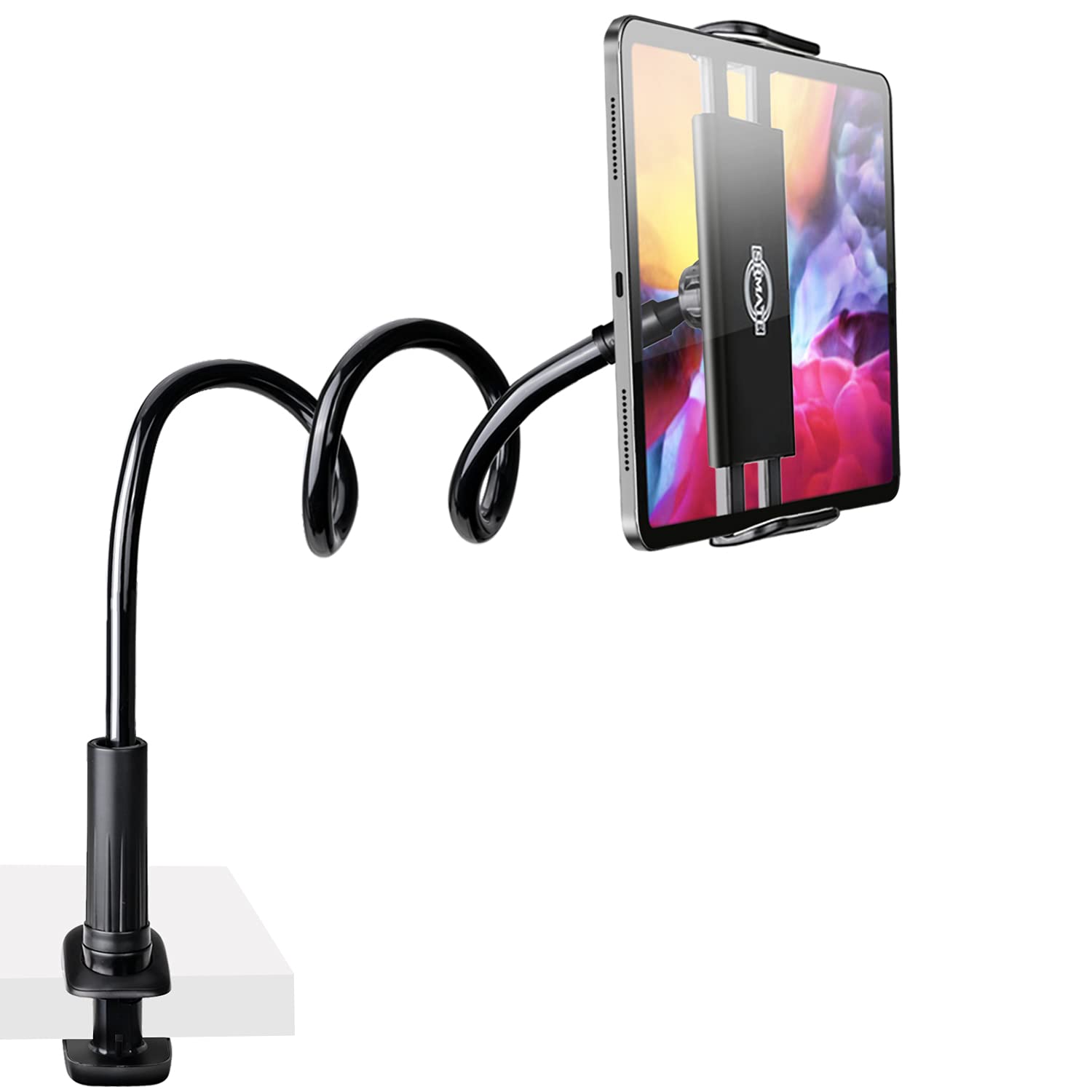 Gooseneck Tablet Stand Kindle Holder for Bed, Tablet Stand with Adjustable Flexible Arm Clamp Mount Clip Holder for Phone iPad A