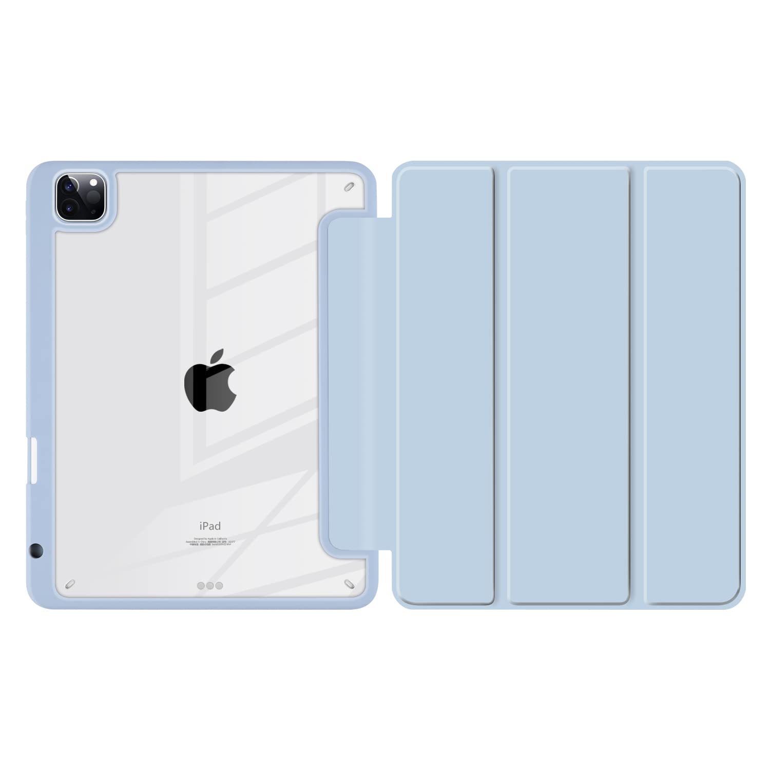 Batianda Hybrid Case For Ipad Pro 12.9 Inch 2022 M2 2021 5Th / Ipad Pro 12.9' 4Th/3Rd Gen [Built In Pencil Holder] Shockproof Cover With Clear Back Shell Tpu Bumper,Blue