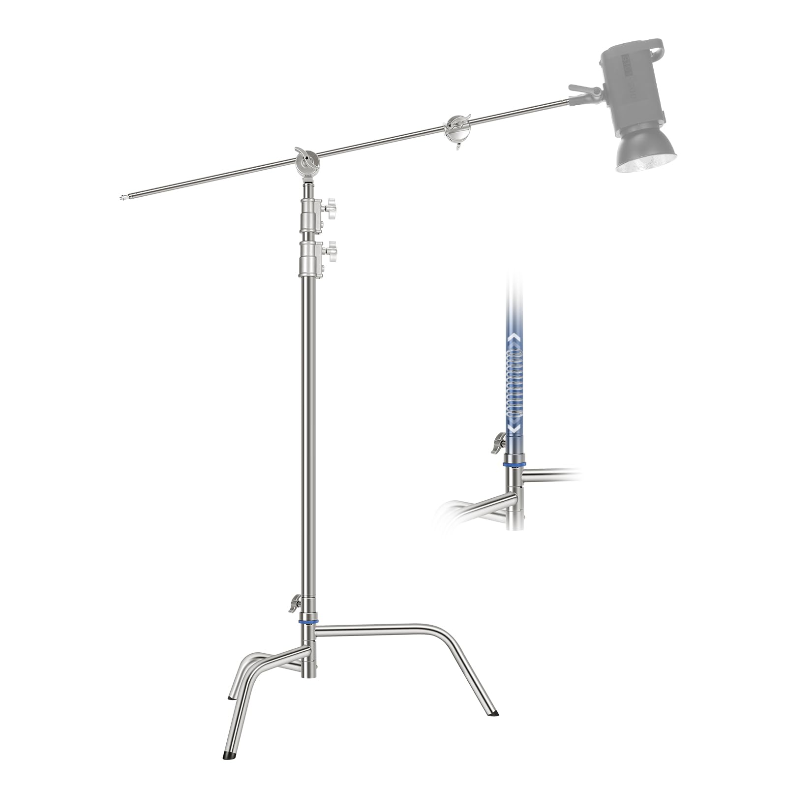 NEEWER 10.5ft Stainless Steel Heavy Duty C Stand with Boom Arm, Quick Setup Base, Thicker Center Rod Max Load 44lb/20kg, Photogr
