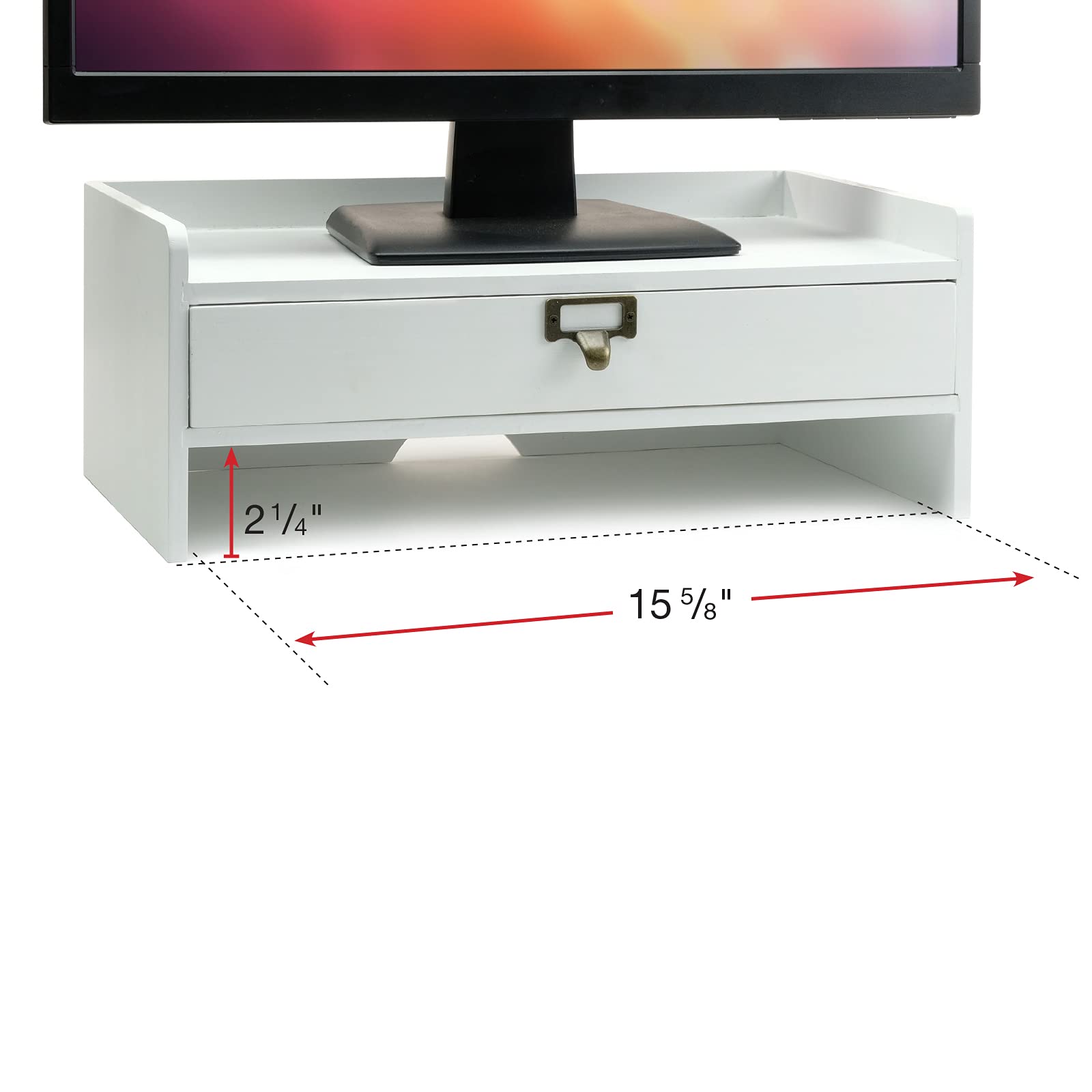 Excello Global Products Wooden Monitor Stand: Includes Drawer For Desktop Organization Of Notebooks, Pens, Pencils & Office Supp
