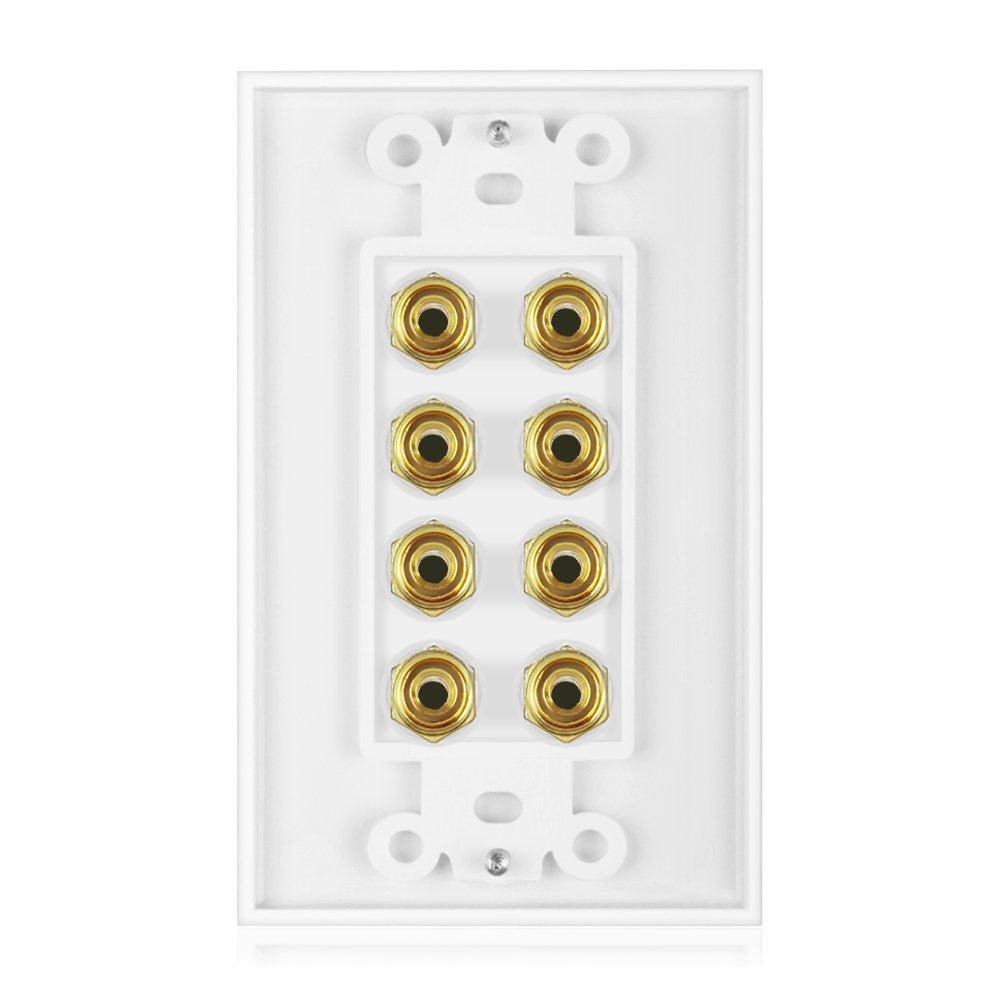 Banana Binding Post Two Piece Coupler Inset Wall Plate For 4 Speakers Standard Single Gang White