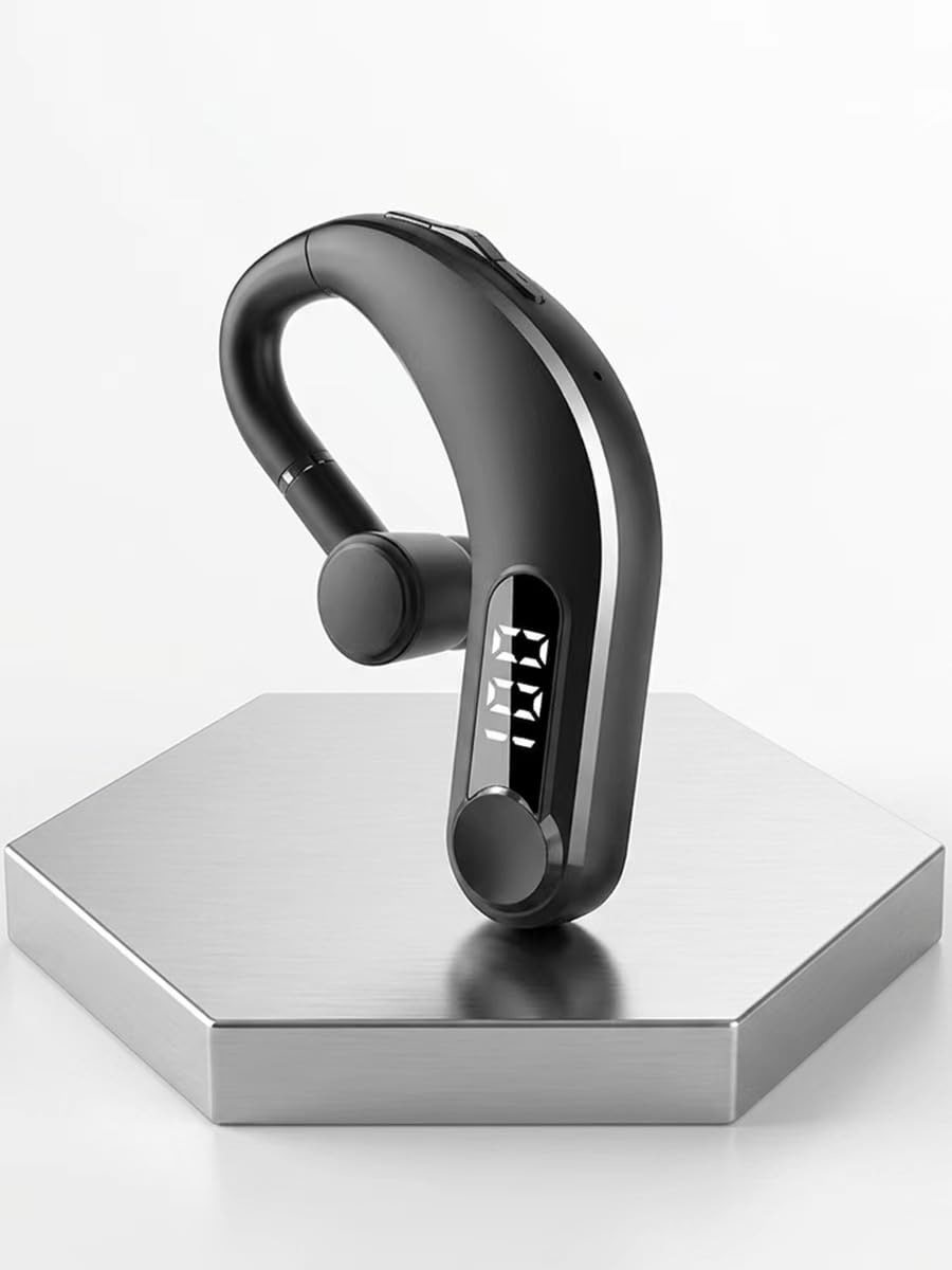 BCRTO Wireless Headset Single Earpiece, 200Hrs Standby Time LED Display Ear Hook Earphones, Waterproof Rotatable Earbuds for Cel