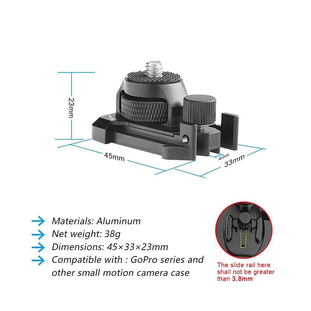 Skyjffj Gopro Swivel Mount 360 1/4 20 For Gopro Hero 8/9/10/11/12, Max,Akaso, Sjcam, Xiaomi Yi Action Cameras