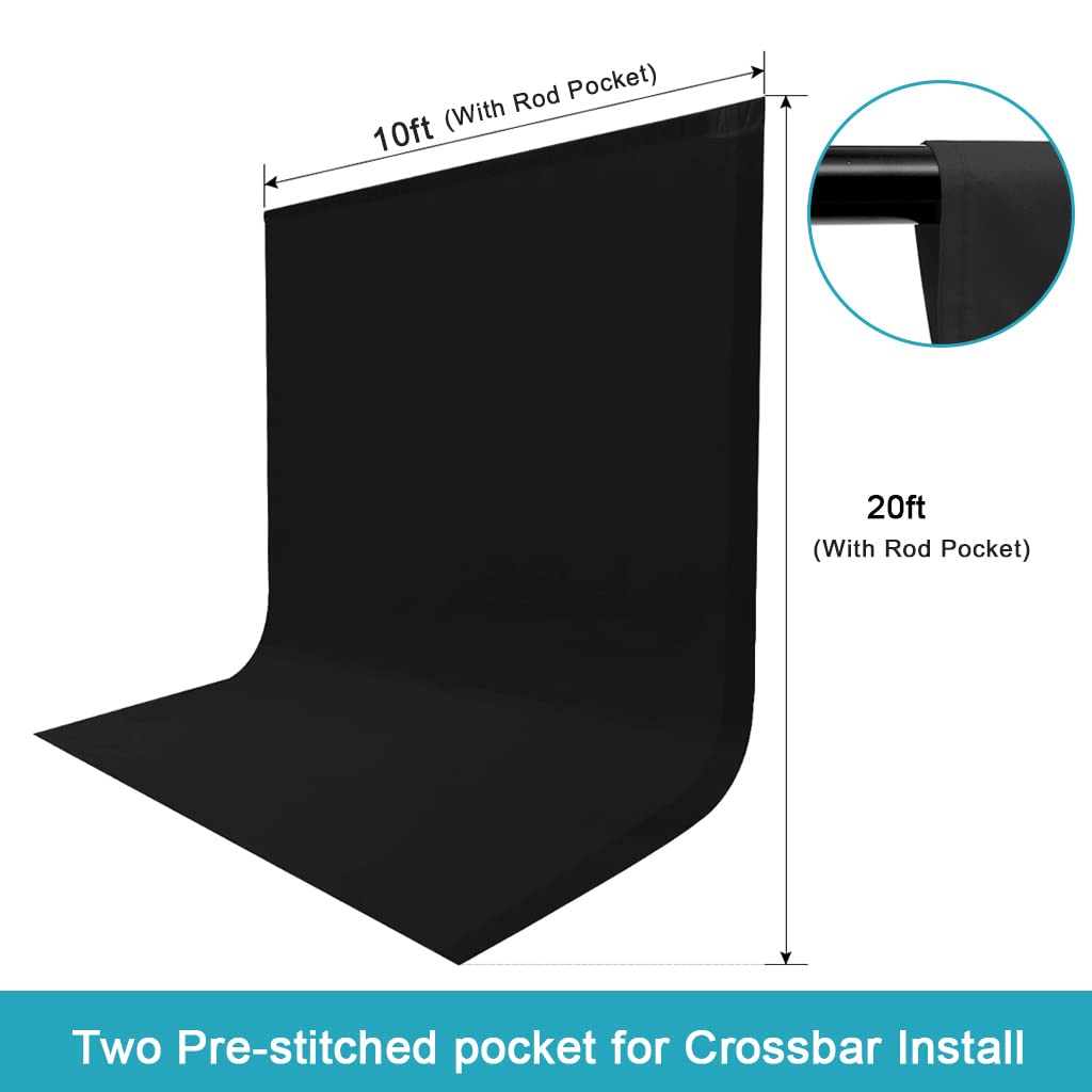 2 Rod Backdrop 10X20Ft Black Photo Backdrops For Photography, Lcuirc Two Rod Pocket B ...