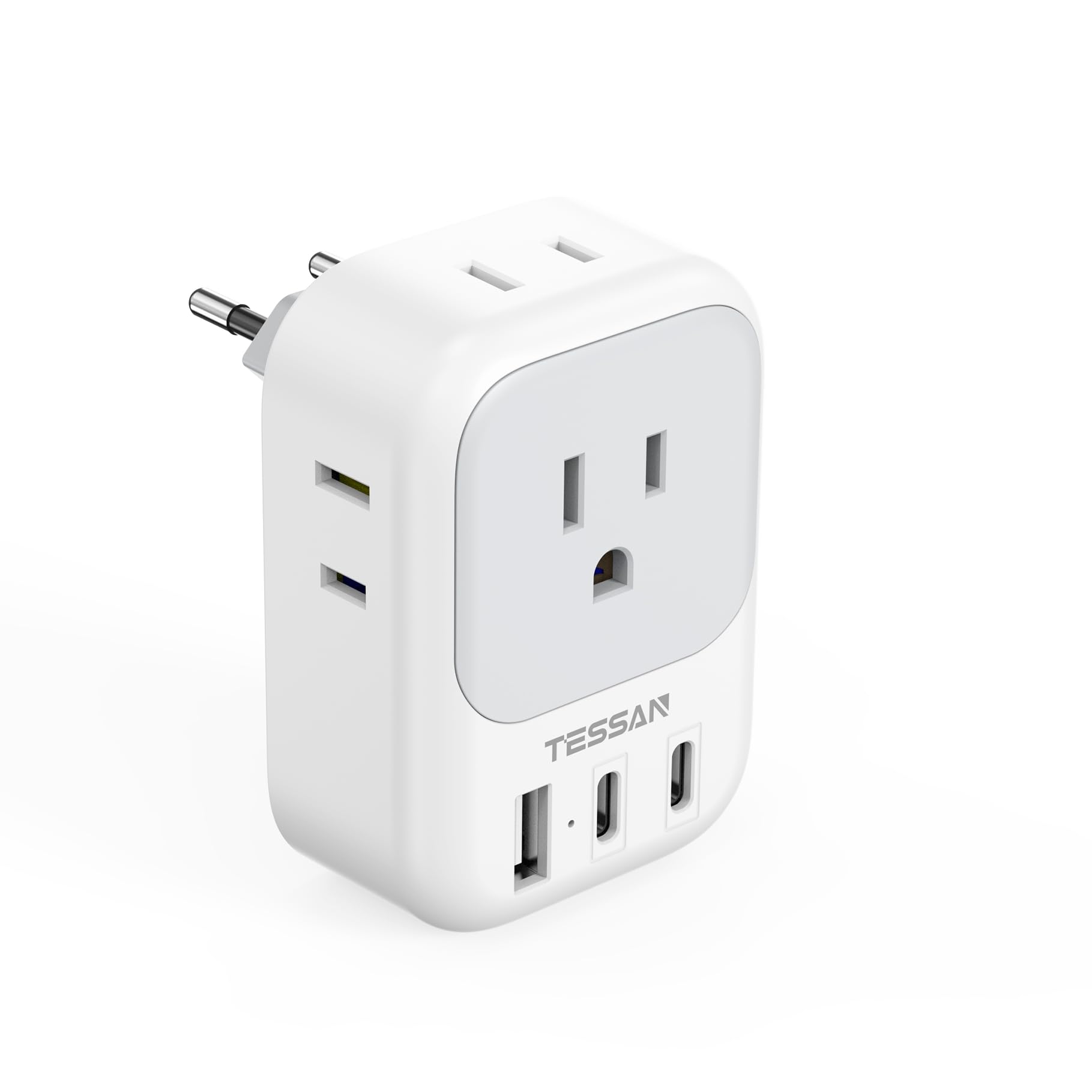 European Travel Plug Adapter, Tessan Type C Power Adaptor With 4 Ac Outlets 3 Usb Ports (2 Usb C), Europe Outlet Converter For U