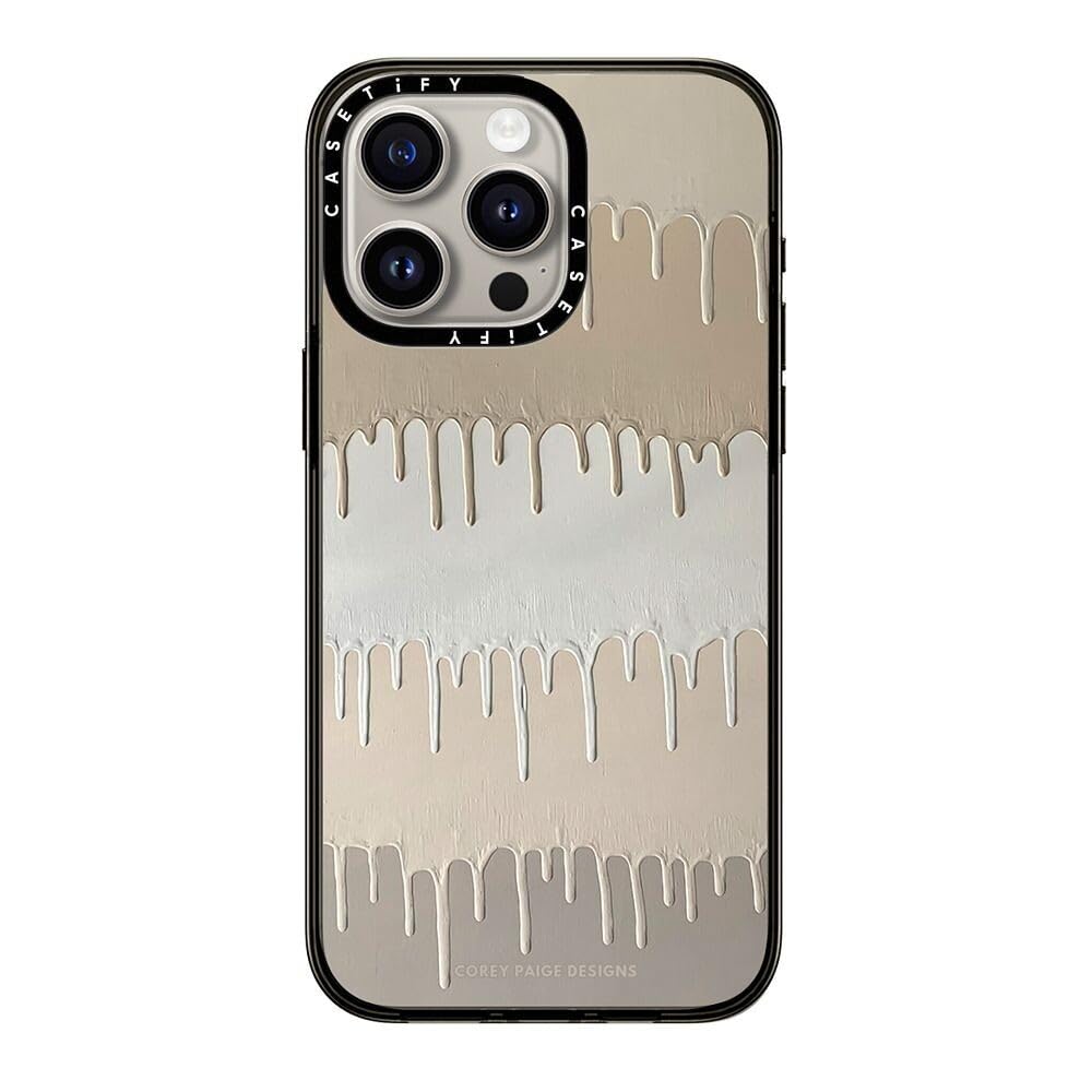 Casetify Compact Case For Iphone 15 Pro Max [2X Military Grade Drop Tested / 4Ft Drop Protection]   Tan Painted Drips   Clear Bl