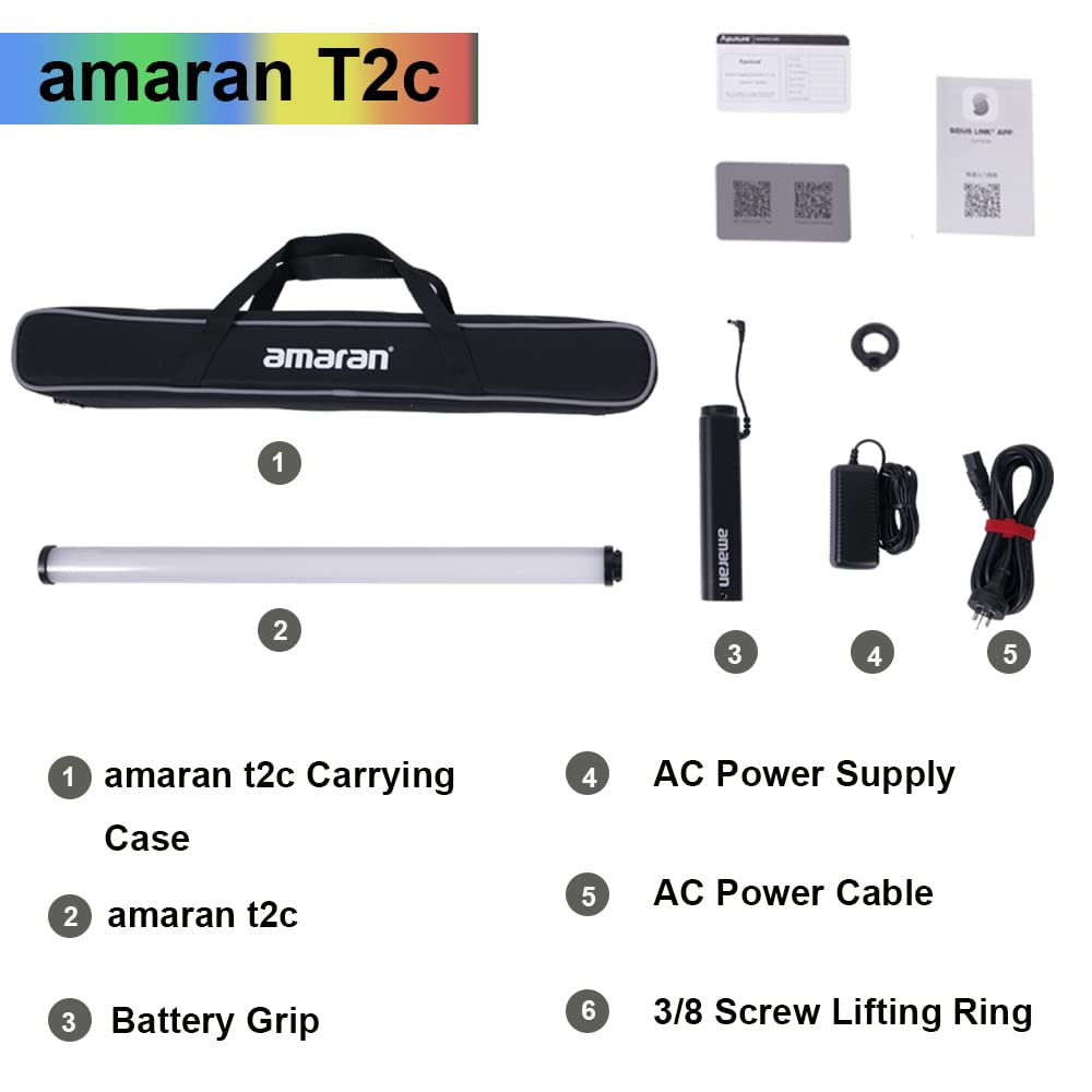 Amaran Tube Light Amaran T2C Rgbww Led Video Light Stick Light, Cri=95 Tlci =98,2500K 7500K /Rechargeable Battery/App Control Fo