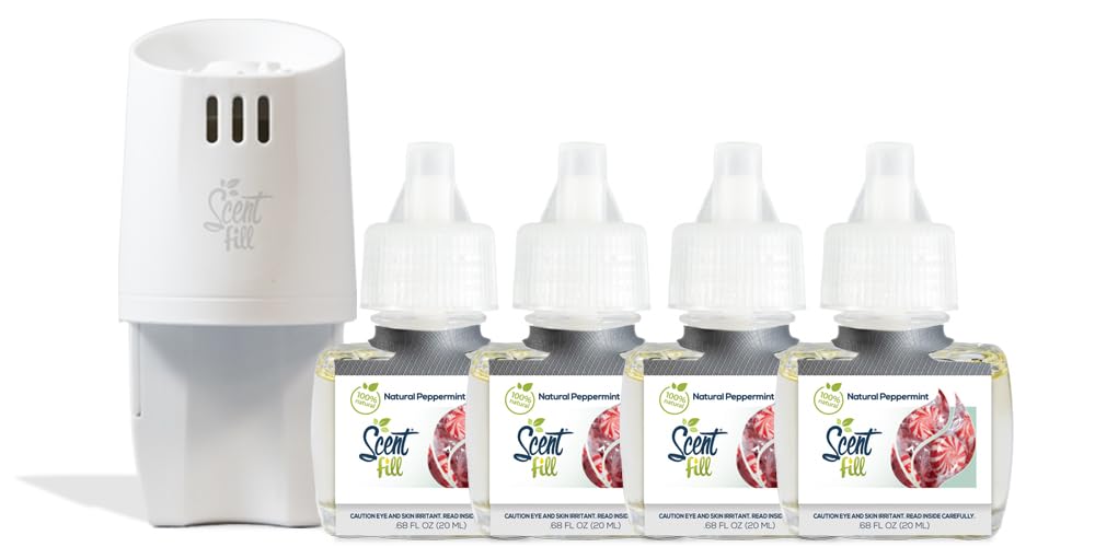 Scent Fill 100% Natural Fresh Peppermint Plug In Starter Kit, 4 Refills & Diffuser