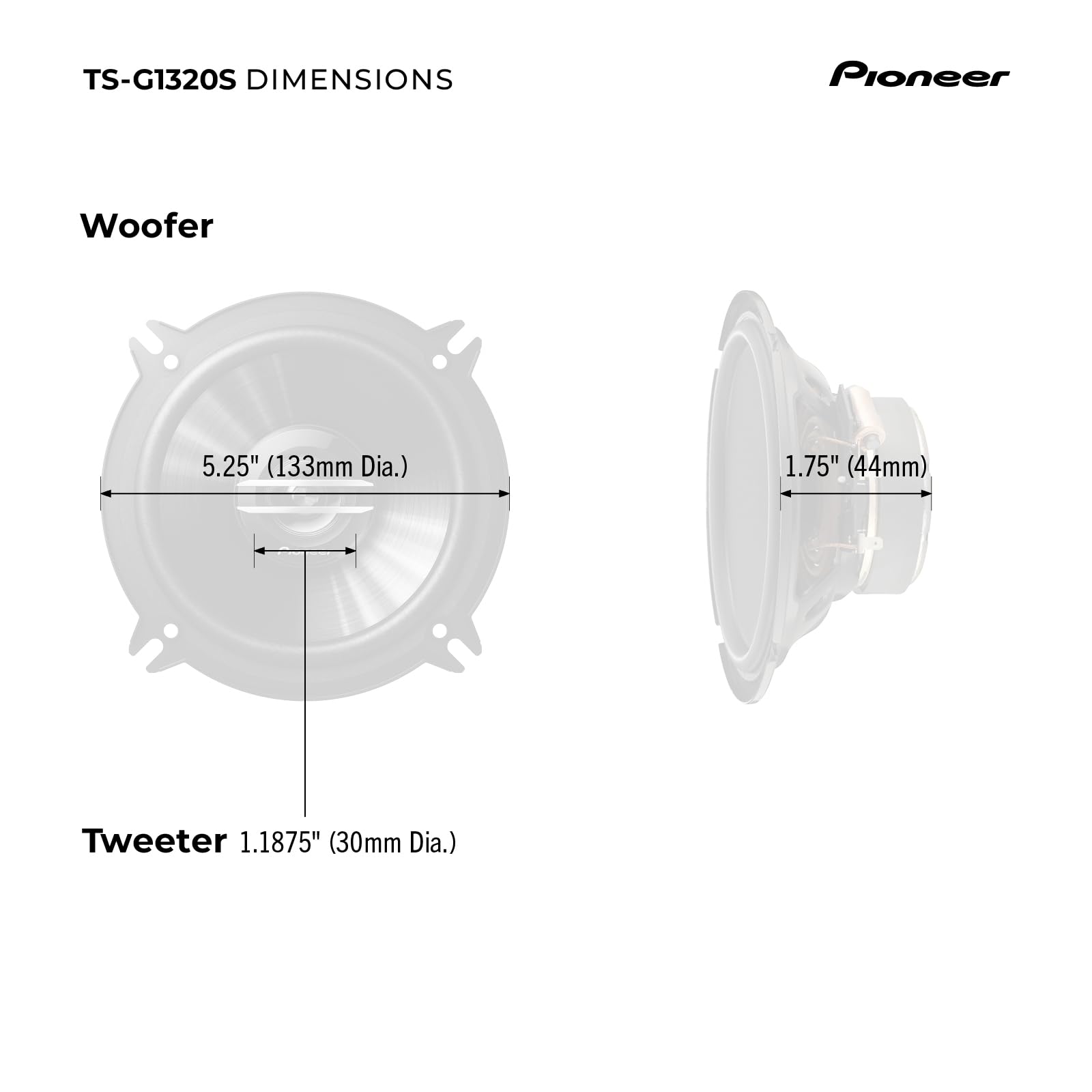 Pioneer 5.25'' 2 Way Full Range Speakers 250 Watts   Pair   No Grills