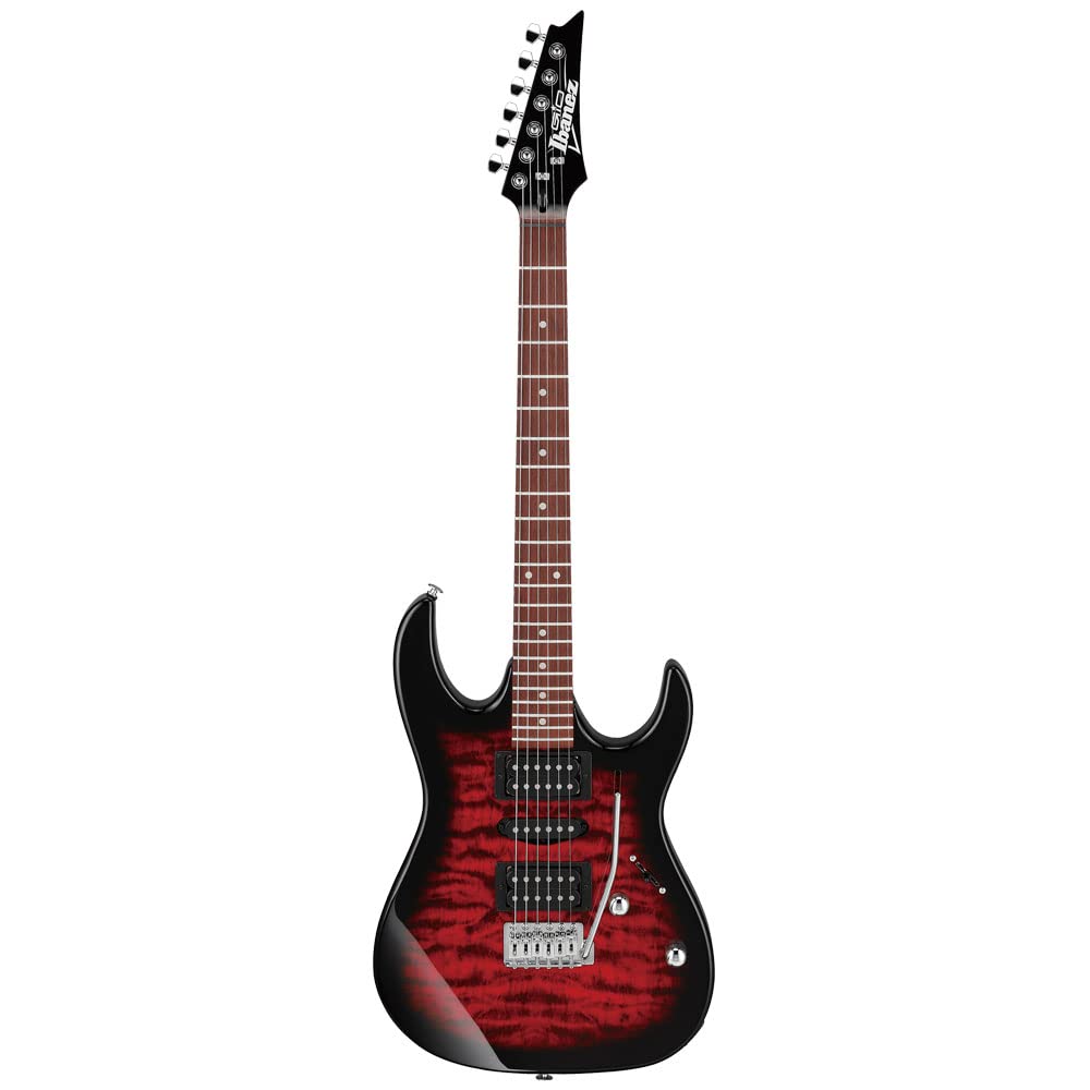Ibanez 6 String Solid Body Electric Guitar, Right, Transparent Red Burst (Grx70Qatrb)