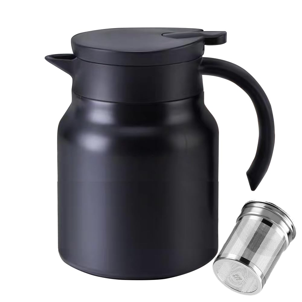 34Oz Thermal Coffee Carafe,Tea Pot 316 Stainless Steel, Double Wall Vacuum Coffee Carafe | Hot & Cold Retention | Bpa Free (Blac
