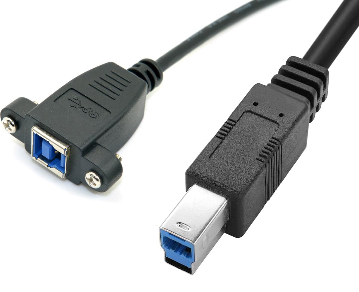 Traovien Usb 3.0 Printer Cable Usb 3.0 B Type Male To Female (Bm Bf) Square Printer Extension Cable With Screws Panel Mount (50C
