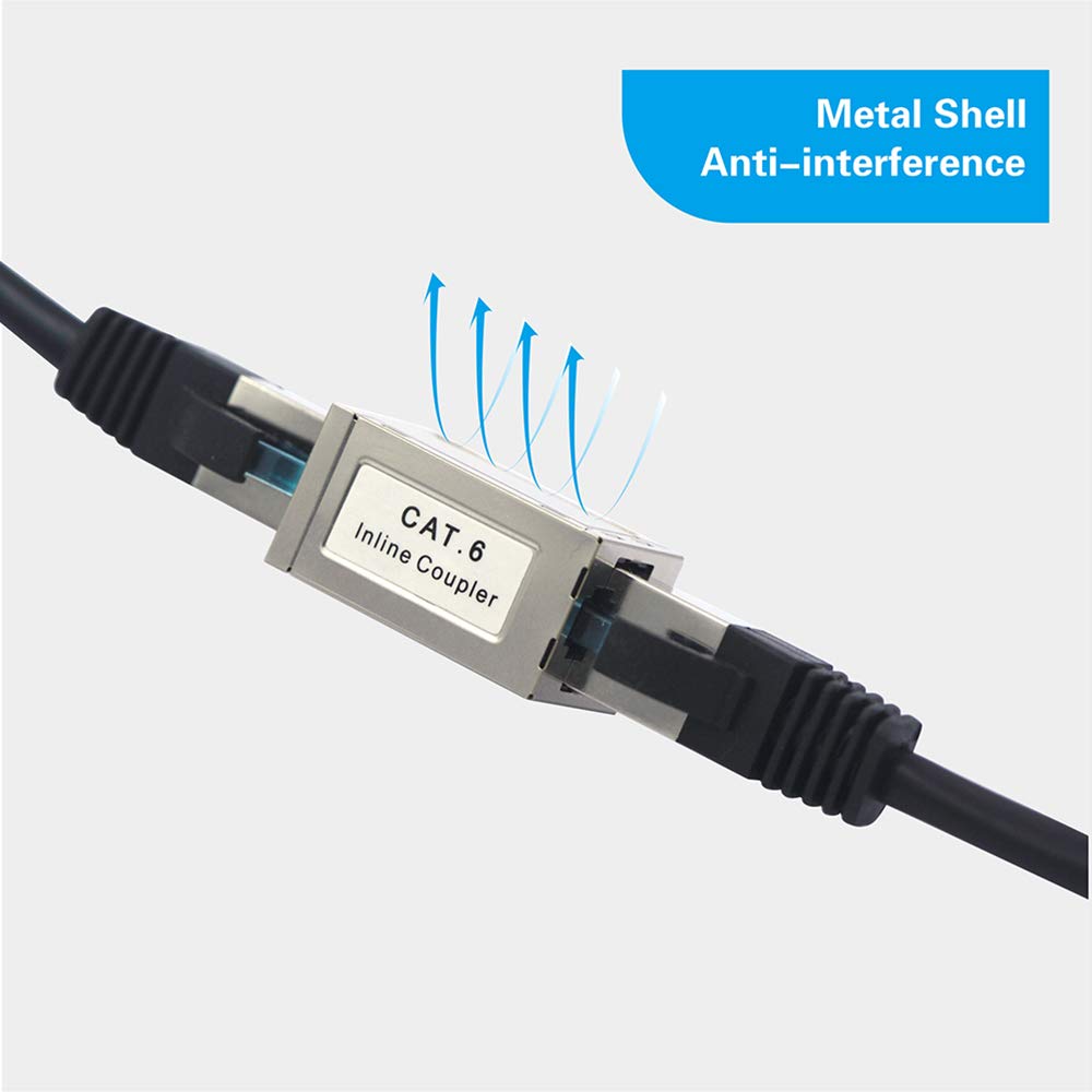 Vcelink Rj45 Coupler Shielded, Ethernet Cable Extender Cat6/Cat5E/Cat5 Inline Coupler Poe Female To Female Connector In Silver,
