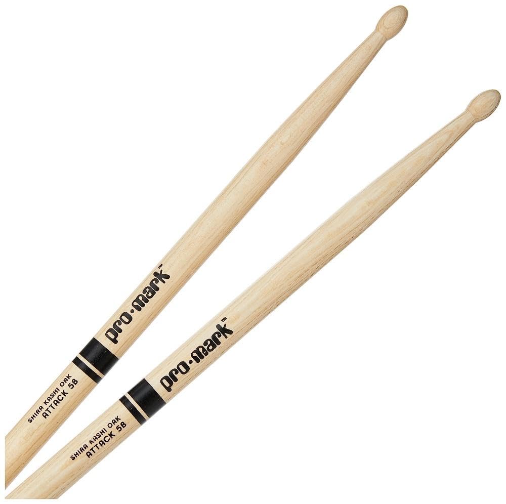 Promark Classic Attack 5B Shira Kashi Oak Drumsticks, Oval Wood Tip, Buy 3 Pairs Get 1 Free