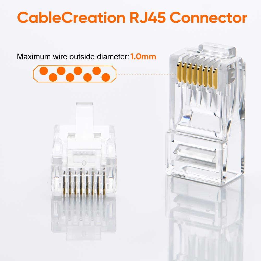Cablecreation Cat6 Rj45 Connectors, 50-Pack Cat6 Rj45 Ends, Ethernet Cable Crimp Connectors Utp Network Plug For Solid Wire And