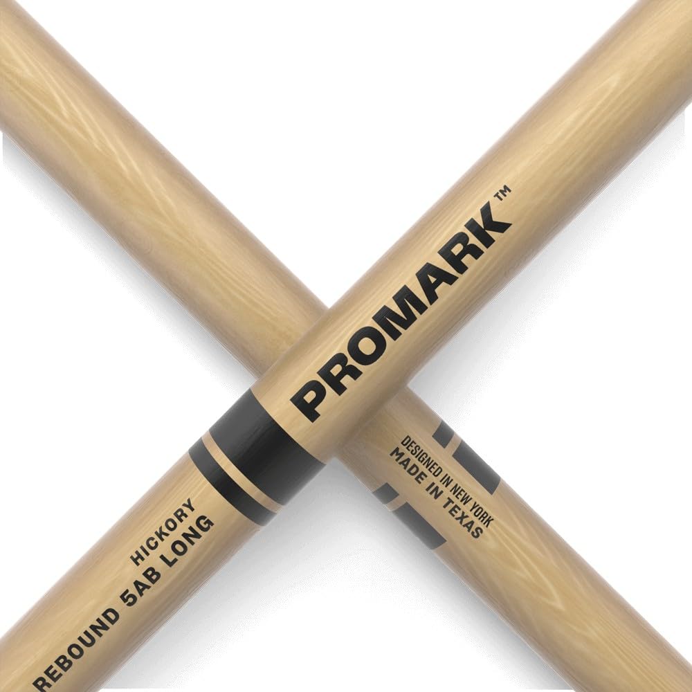 Promark Rebound 5Ab Long Hickory Drumsticks   Enhanced Reach For Versatile Drumming   Acorn Wood Tip   1 Pair