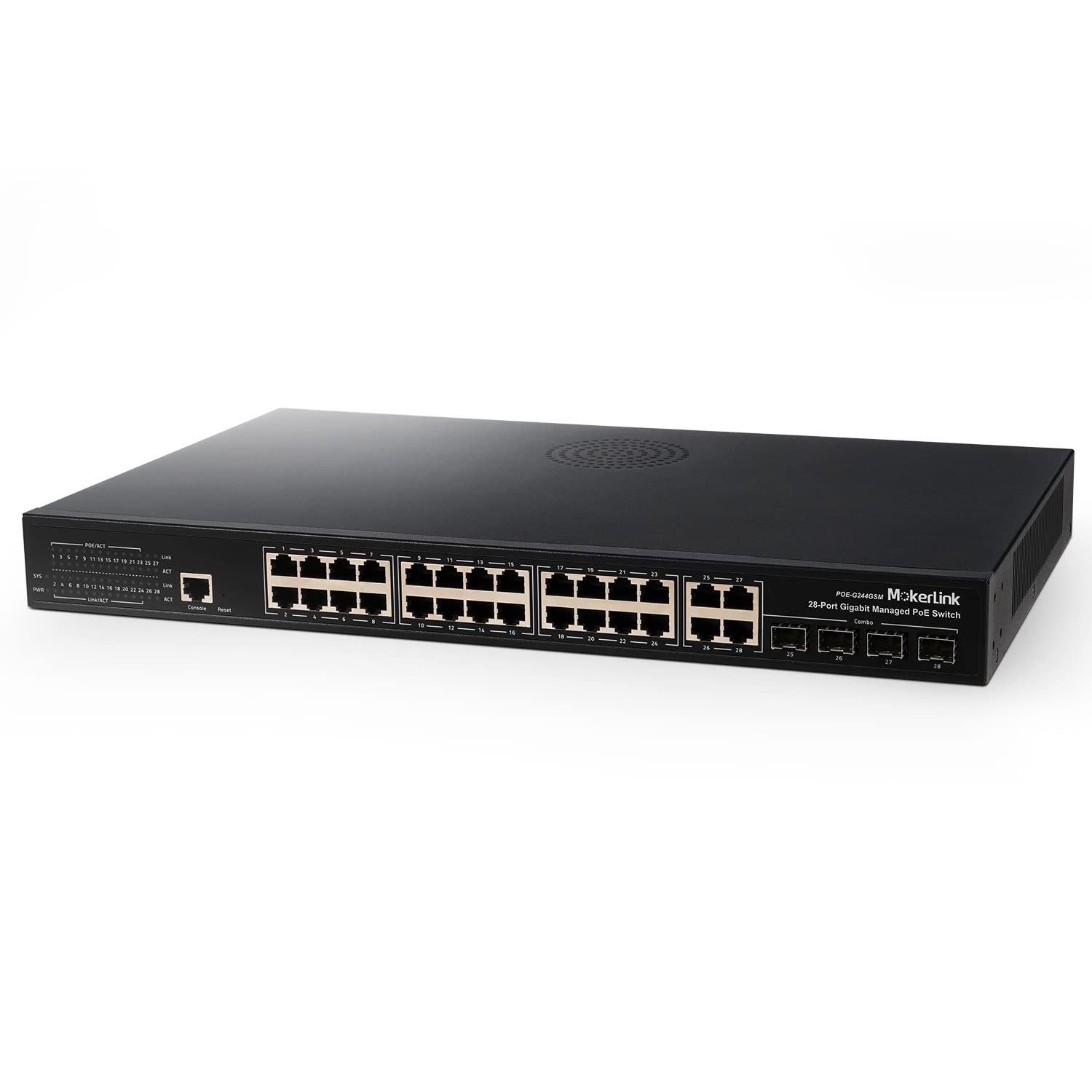 Mokerlink 24 Port Poe Gigabit Managed Switch, 4 Ge Uplink, 4 Combo Sfp, 300W Ieee802.3Af/At, L2+ Smart Managed, Rackmount Fanles