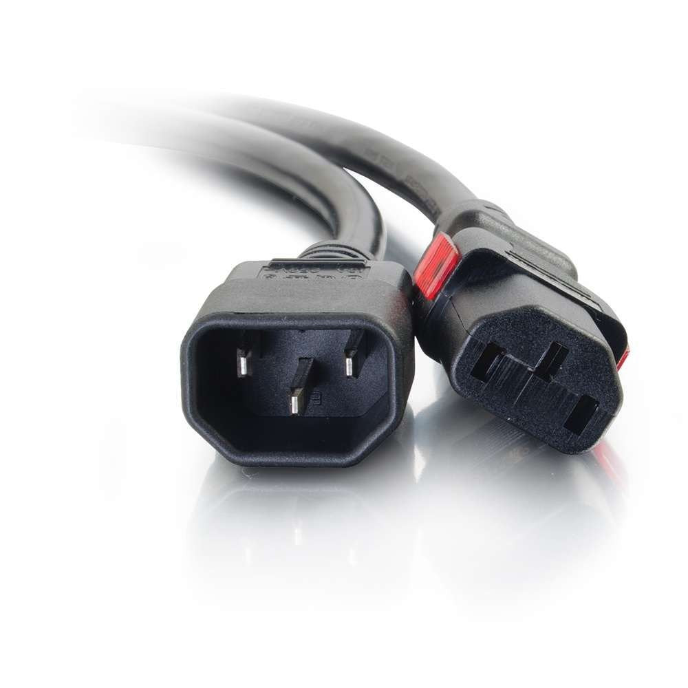 C2G Power Cord, Short Extension Cord, Power Extension Cord, Locking Power Cord, 10A, 250V, Black, 1 Foot (0.30 Meters), Cables T